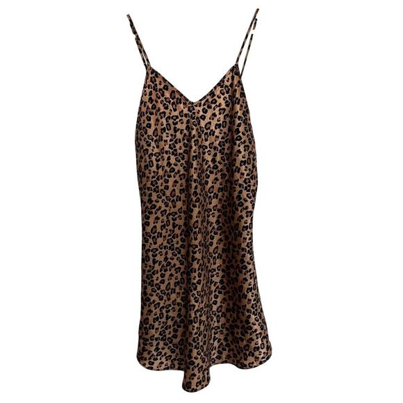 Satin Silky Leopard Slip Dress with V back Women's Size Medium Large - Picture 1 of 6